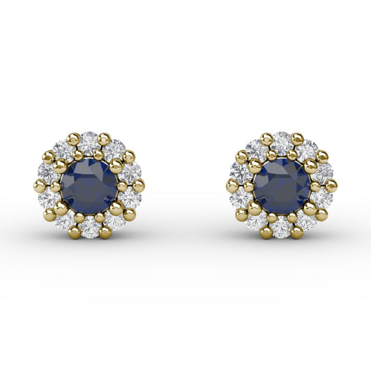Fana Shared Prong Sapphire and Diamond Stud Earrings