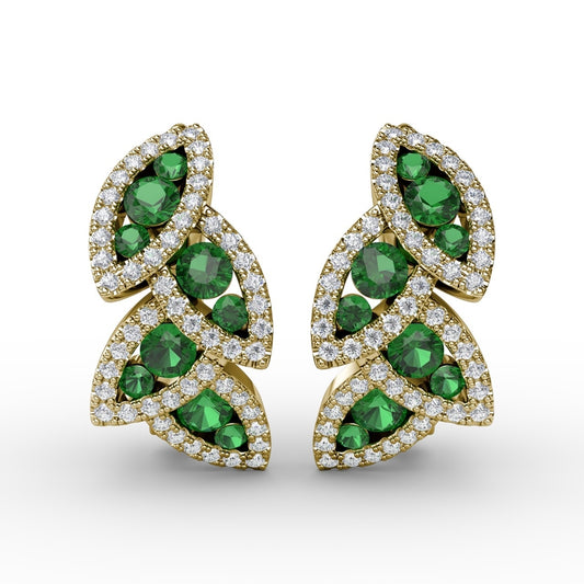 Fana Glam Galore Emerald and Diamond Leaf Earrings