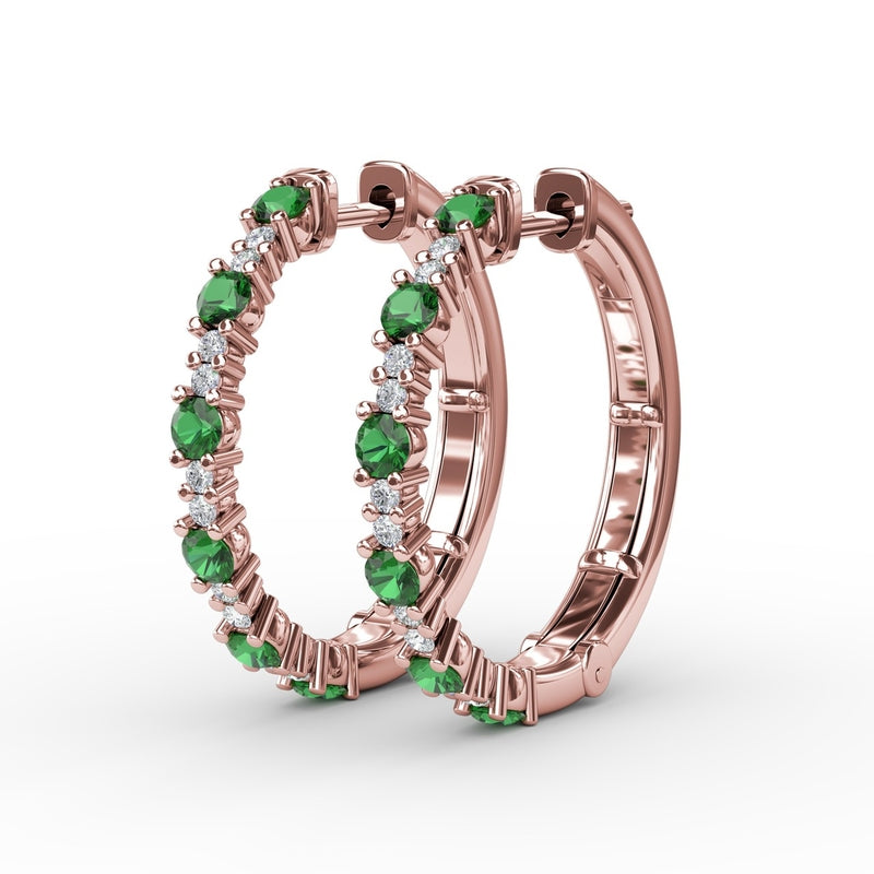 Fana Precious Emerald and Diamond Hoop Earrings