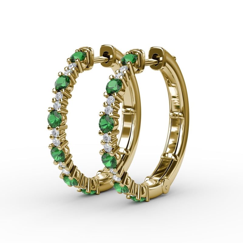 Fana Precious Emerald and Diamond Hoop Earrings