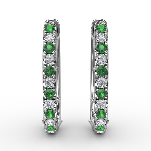 Fana Alternaing Emerald and Diamond Hoop Earrings