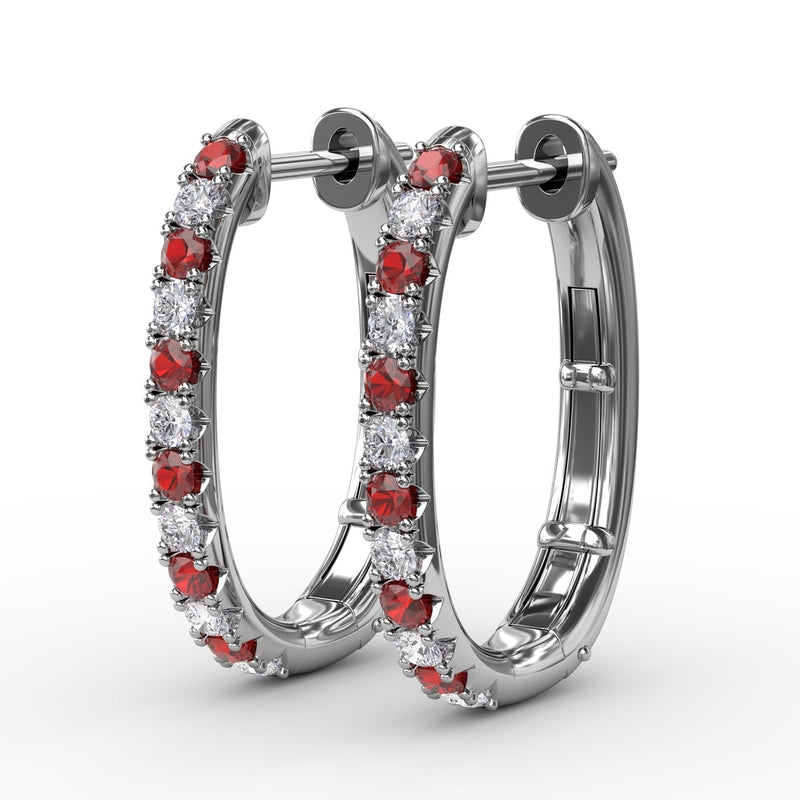 Fana Alternaing Ruby and Diamond Hoop Earrings