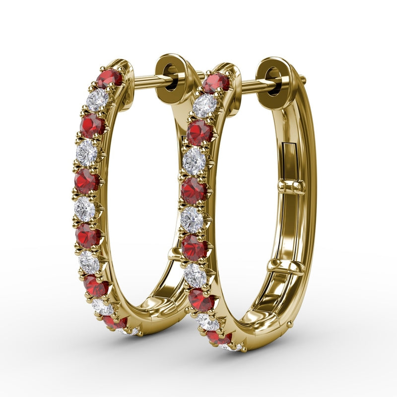 Fana Alternaing Ruby and Diamond Hoop Earrings