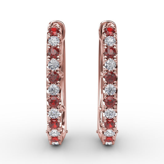 Fana Alternaing Ruby and Diamond Hoop Earrings