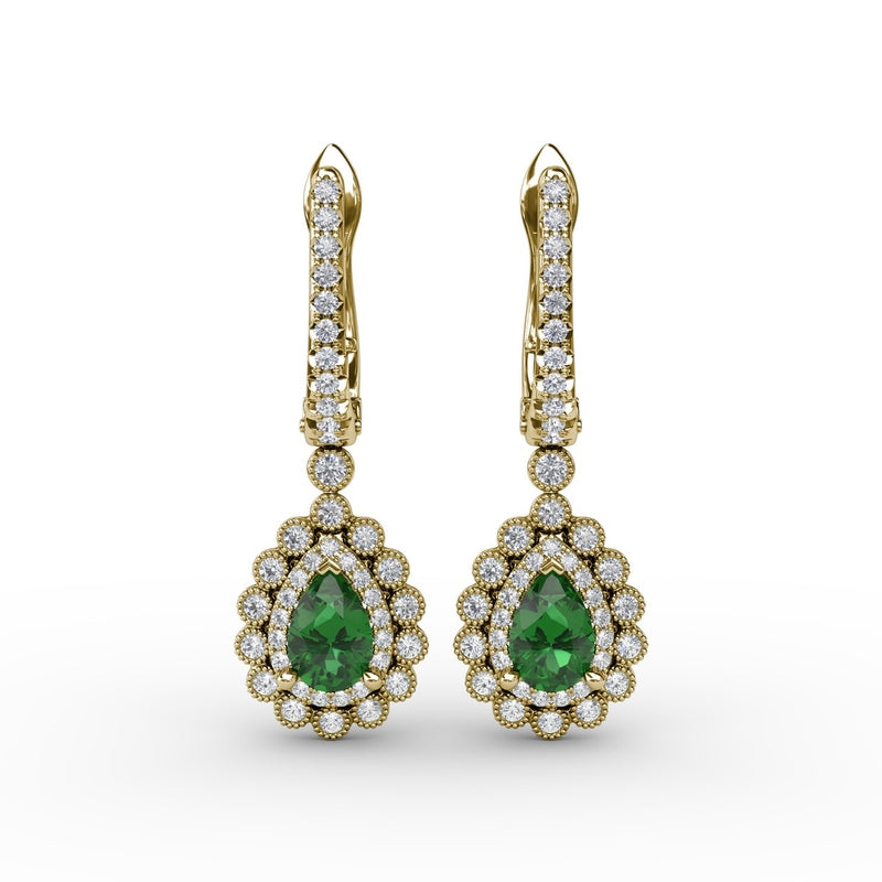 Fana Pear-Shaped Emerald and Diamond Earrings
