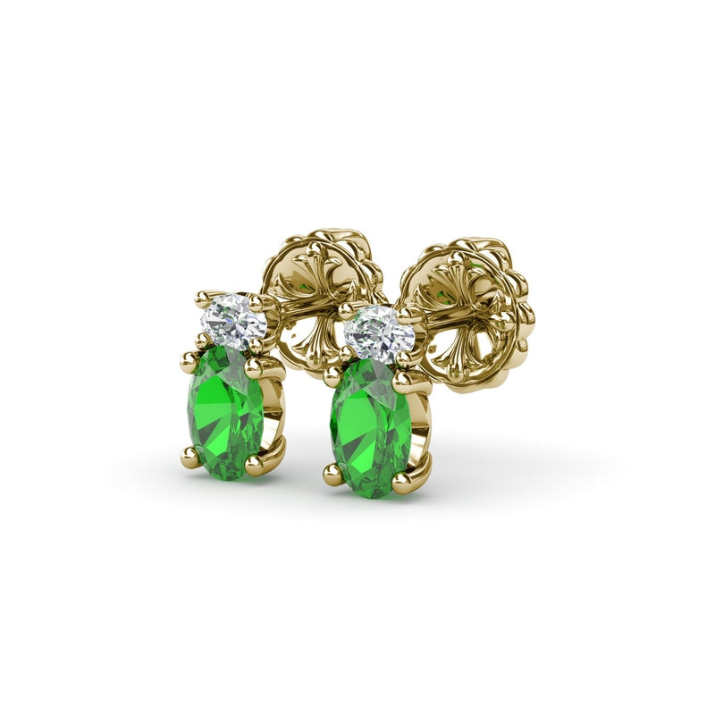 Fana Oval Emerald and Diamond Stud Earrings