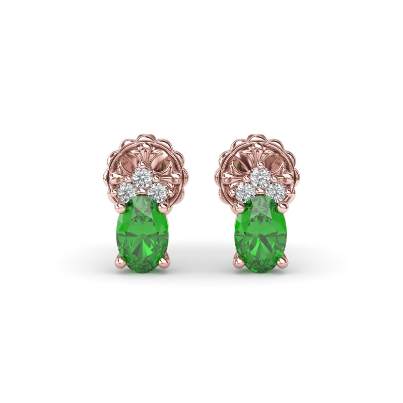 Fana Oval Emerald and Diamond Stud Earrings
