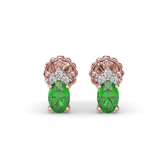 Fana Oval Emerald and Diamond Stud Earrings