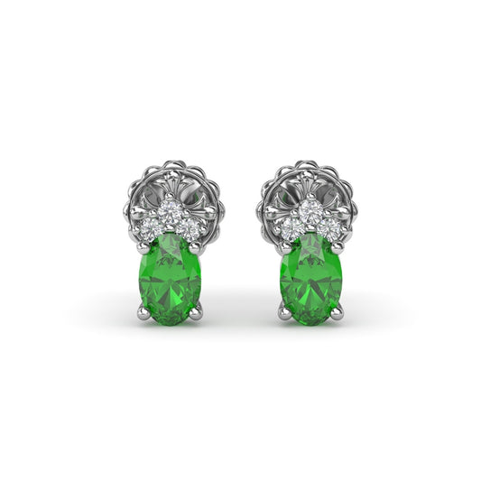 Fana Oval Emerald and Diamond Stud Earrings