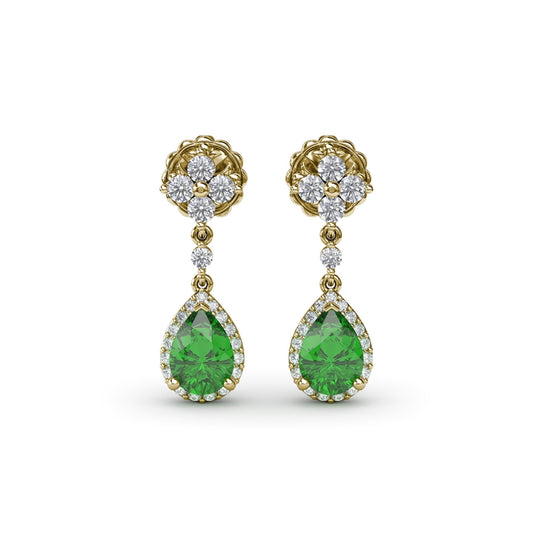Fana Emerald and Diamond Teardrop Dangle Earrings