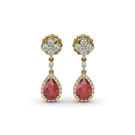Fana Ruby and Diamond Teardrop Dangle Earrings