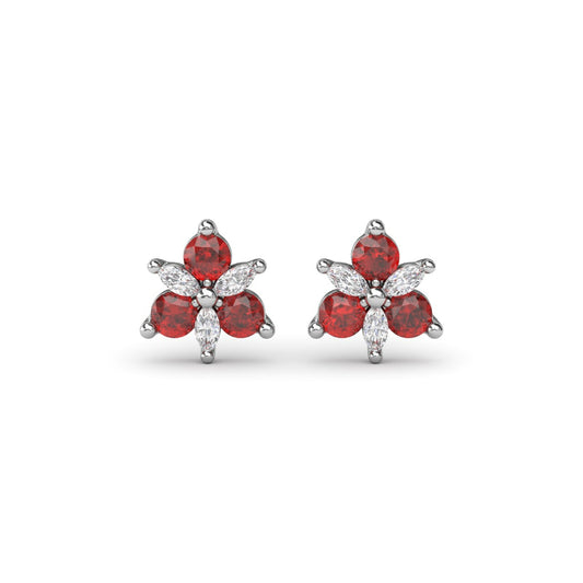 Fana Trio Stud Ruby and Diamond Earrings