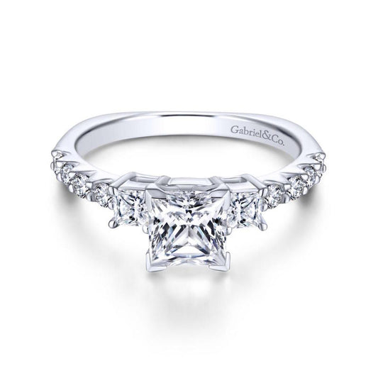 Gabriel & Co. 14k White Gold Contemporary 3 Stone Engagement Ring
