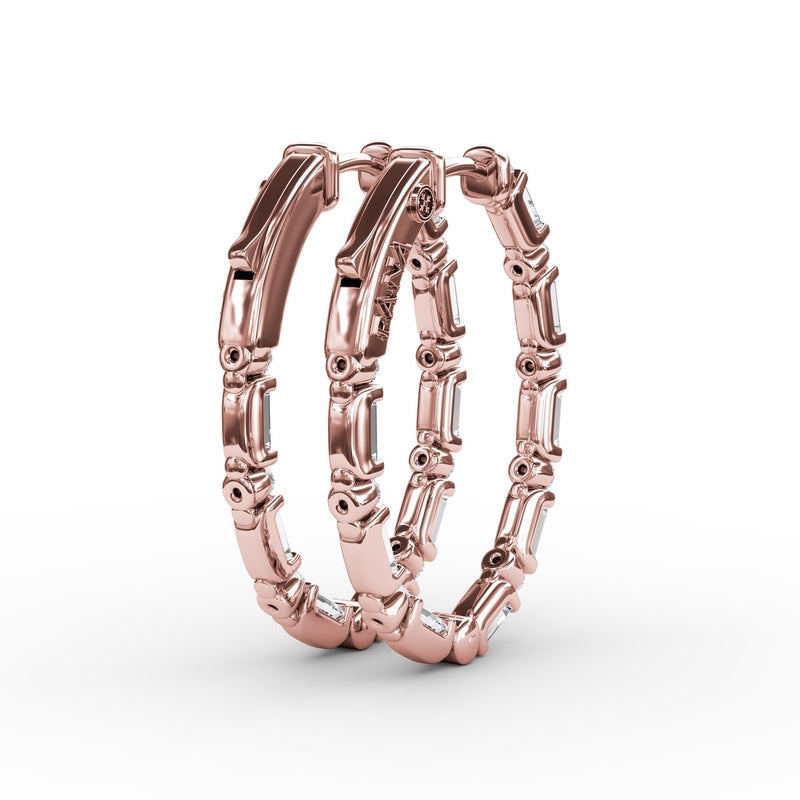 Fana Alternating Emerald and Round Diamond Hoop Earrings