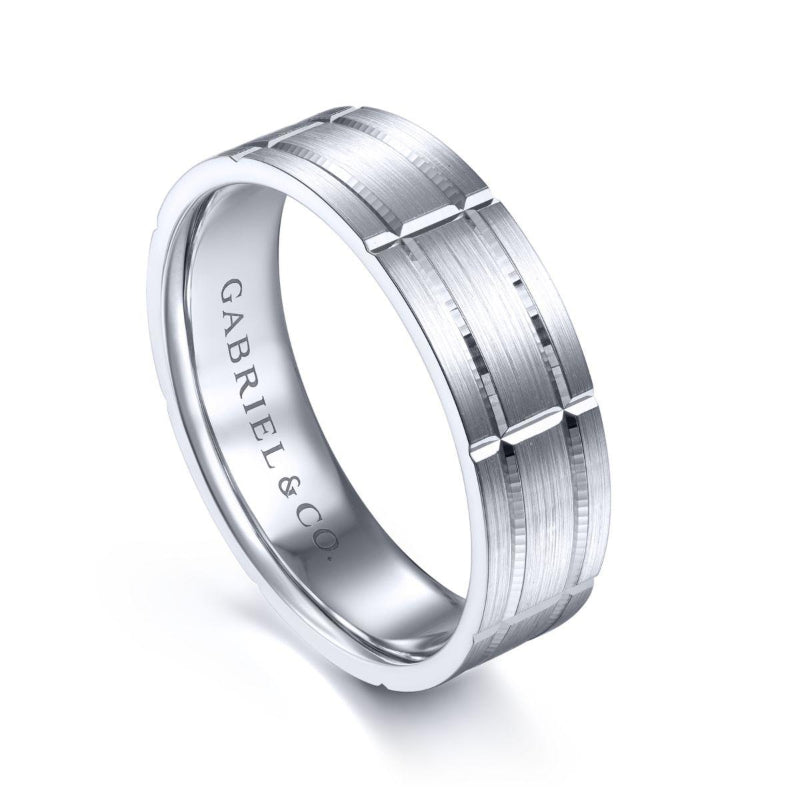 Gabriel & Co. 14k White Gold Classic Men's Wedding Band