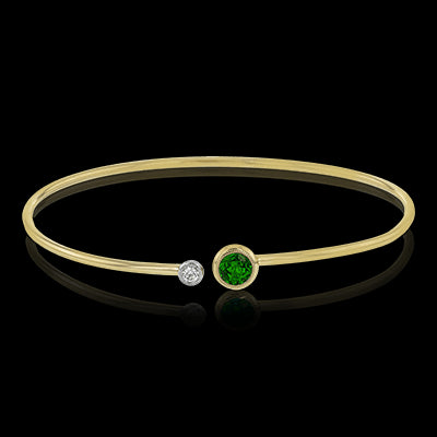 Simon G. Bangle 18k Gold (White, Yellow) 0.65 ct Emerald 0.08 ct Diamond