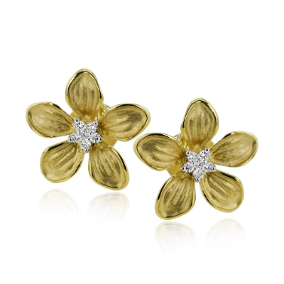 Simon G Fashion Flower Stud Earrings In 18K Gold With Diamonds (Yellow)