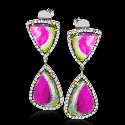 Simon G. Color Earring 18k Gold (Rose) 14.32 ct Watermelon Tourmaline 0.41 ct Diamond