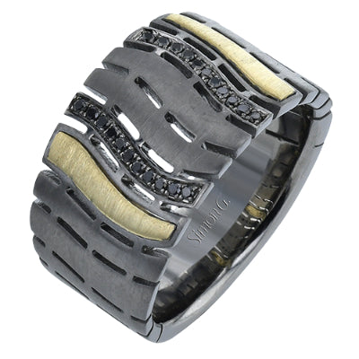 Simon G Men's Ruthenium Ring In 14K Gold With Diamonds (Gray,Yellow)