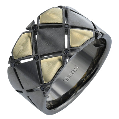 Simon G Men's Ruthenium Ring In 14K Gold With Diamonds (Gray,Yellow)
