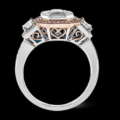 Simon G. 1.01 ctw Halo 18k Two Tone Gold Emerald Cut Engagement Ring