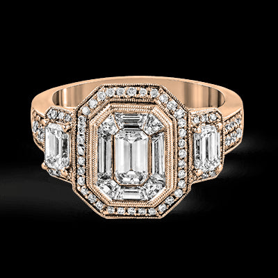 Simon G. 1.01 ctw Halo 18k Rose Gold Emerald Cut Engagement Ring