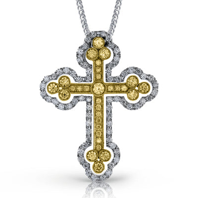 Simon G. Cross Pendant 18k Gold (White, Yellow) 1.44 ct Diamond