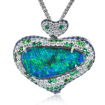 Simon G. Color Pendant 18k Gold (White) 14.93 ct Sapphire, Emerald, Tsavorite, Opal 0.49 ct Diamond