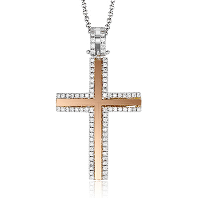 Simon G. Cross Pendant 18k Gold (Rose, White) 0.24 ct Diamond