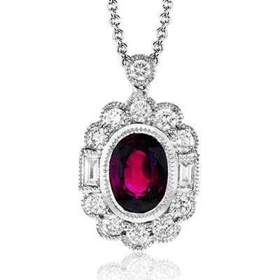 Simon G. Color Pendant 18k Gold (White) 0.88 ct Ruby 0.49 ct Diamond