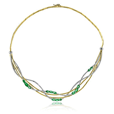 Simon G. Necklace 18k Gold (White, Yellow) 3.45 ct Emerald 1.44 ct Diamond