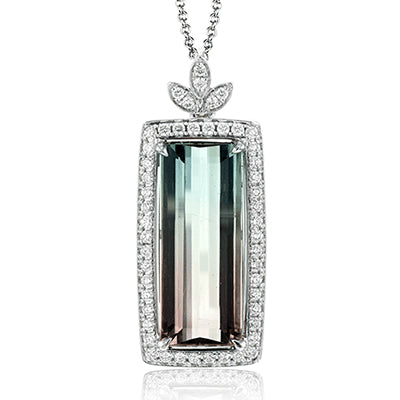 Simon G. Color Pendant 18k Gold (White) 4.62 ct Watermelon Tourmaline 0.3 ct Diamond