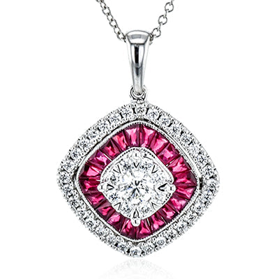 Simon G Fashion Color Pendant Necklace In 18K Gold With Rubies And Diamonds (White)