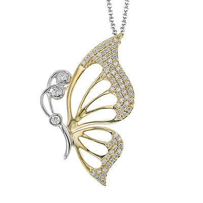 Simon G Fashion Butterfly Pendant Necklace In 18K Gold With Diamonds (White,Yellow)