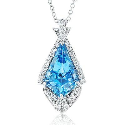 Simon G. Color Pendant 18k Gold (White) 1.94 ct Aquamarine 0.15 ct Diamond