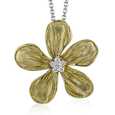 Simon G Fashion Flower Pendant Necklace In 18K Gold With Diamonds (White,Yellow)