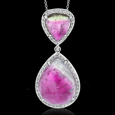 Simon G. Color Pendant 18k Gold (White) 10.24 ct Watermelon Tourmaline 0.41 ct Diamond