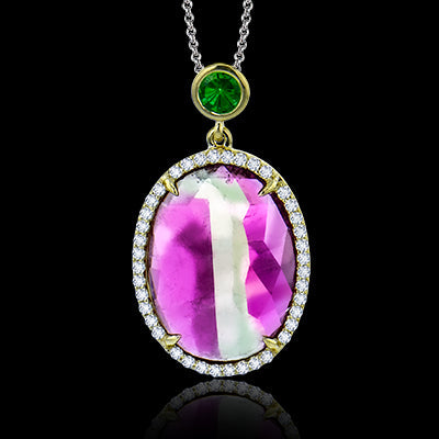 Simon G. Color Pendant 18k Gold (Yellow) 1.03 ct Watermelon Tourmaline, Tsavorite 0.26 ct Diamond