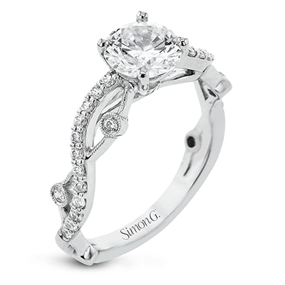 Simon G. 0.22 ctw Criss Cross 18k White Gold Round Cut Engagement Ring