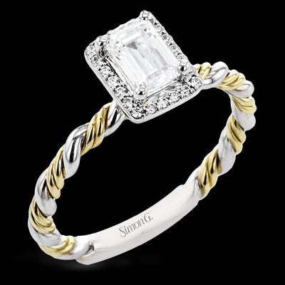 Simon G. Bridal Set 18k Two Tone Gold Emerald Cut Engagement Ring