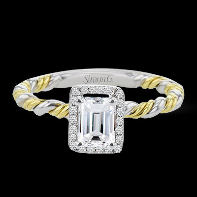 Simon G. Bridal Set 18k Two Tone Gold Emerald Cut Engagement Ring