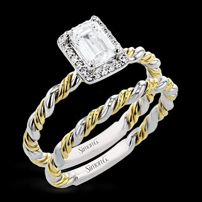 Simon G. Bridal Set 18k Two Tone Gold Emerald Cut Engagement Ring