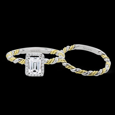 Simon G. Bridal Set 18k Two Tone Gold Emerald Cut Engagement Ring