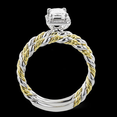 Simon G. Bridal Set 18k Two Tone Gold Emerald Cut Engagement Ring