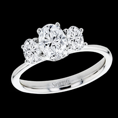 Simon G. 3 Stone 18k White Gold Oval Cut Engagement Ring