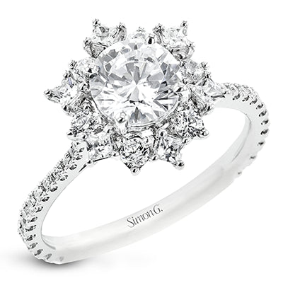 Simon G. Halo 18k White Gold Round Cut Engagement Ring