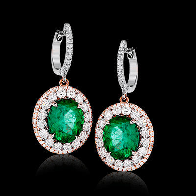 Simon G. Color Earring 18k Gold (Rose, White) 5.96 ct Emerald 1.85 ct Diamond