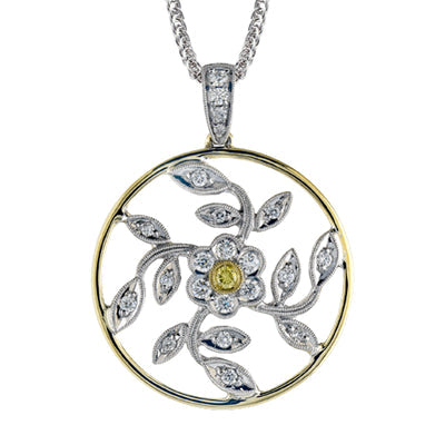 Simon G Fashion Round Floral Pendant In 18K Gold With Diamonds (White,Yellow)