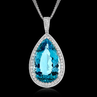 Simon G. Color Pendant 18k Gold (White) 14.59 ct Aquamarine 0.98 ct Diamond