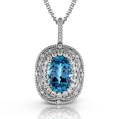 Simon G. Color Pendant 18k Gold (White) 4.2 ct Aquamarine 0.7 ct Diamond